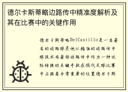 德尔卡斯蒂略边路传中精准度解析及其在比赛中的关键作用